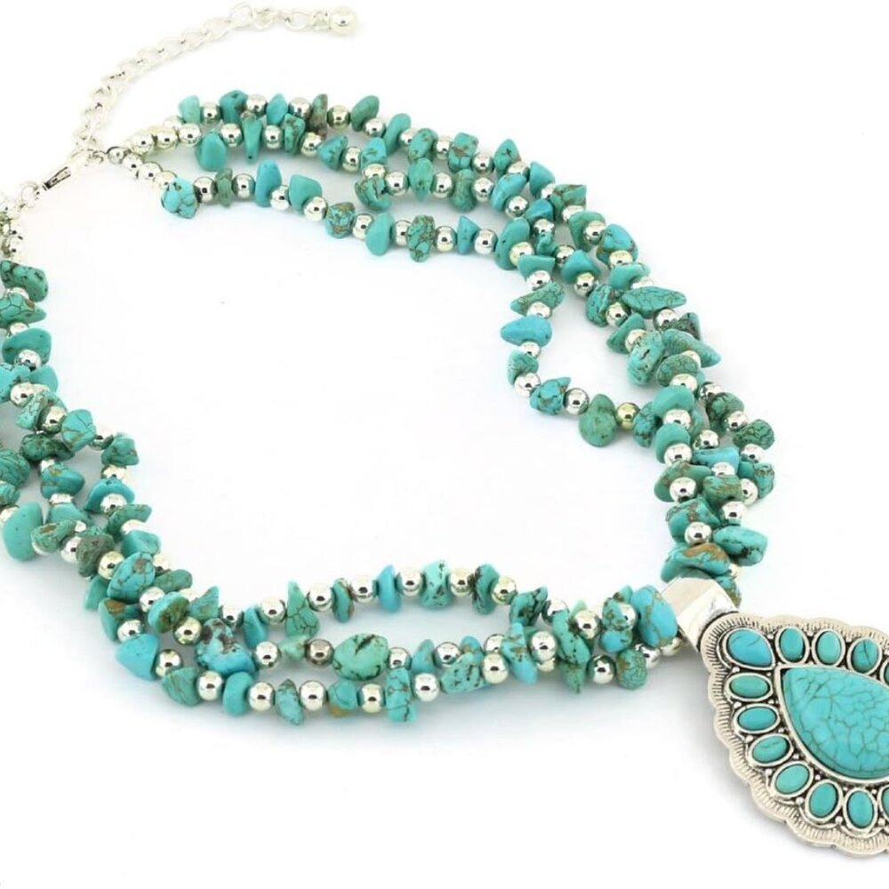 Vintage Alloy Synthetic Turquoise Necklace Fashion Jewelry Women